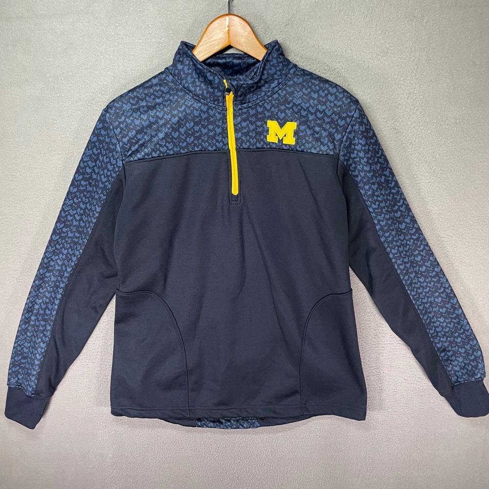 Michigan Wolverines 1/4 Zip Pullover Mens Large Navy Campus